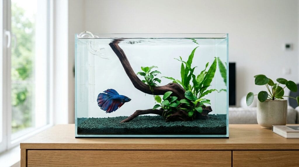 Minimalist aquascaping ideas for a calm small planted aquarium in a modern home.