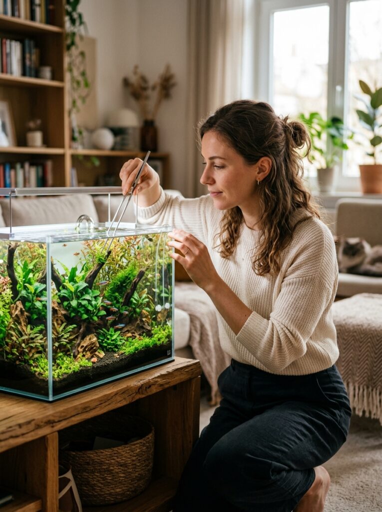 Spotless planted aquarium creating a calm and relaxing home atmosphere