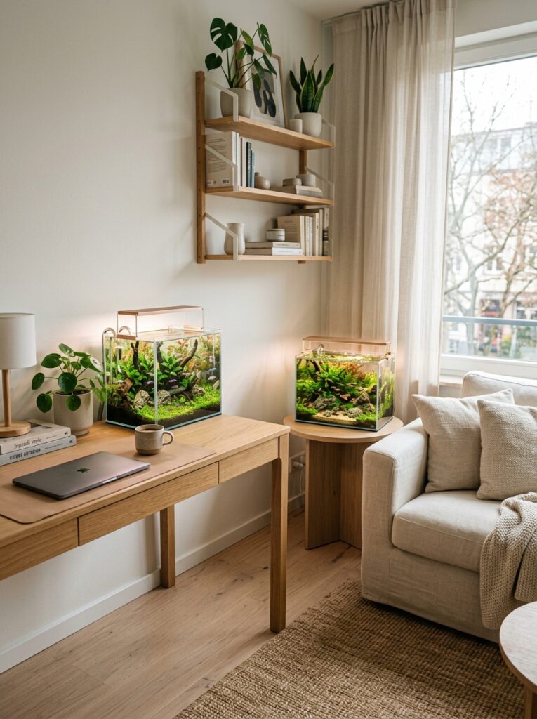 Featured Image: Smart aquarium placement ideas inside a cozy modern small apartment