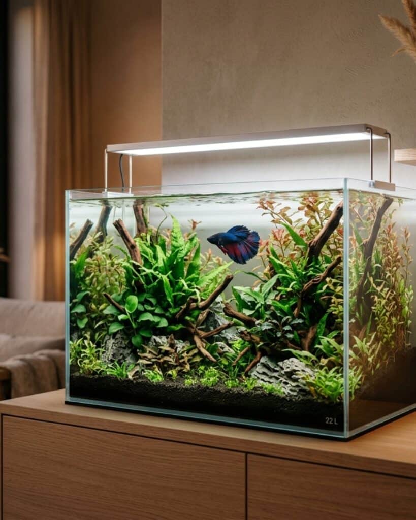 Nature inspired betta fish aquarium with calming aquascape