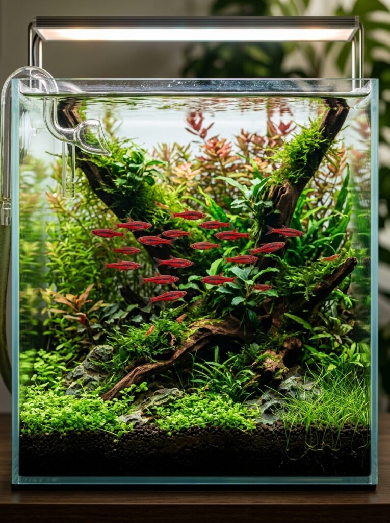Chili Rasboras in a densely planted nano aquarium