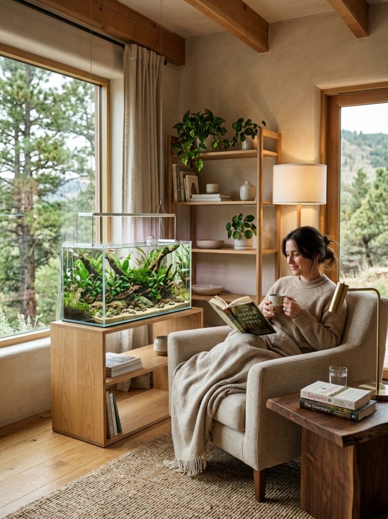 Favorite relaxation corner centered around a planted aquarium