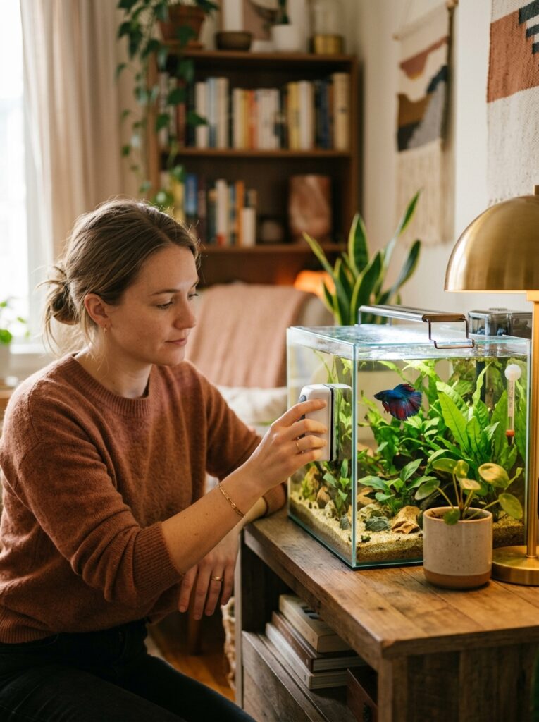 Gentle Cleaning Techniques for nano betta aquarium