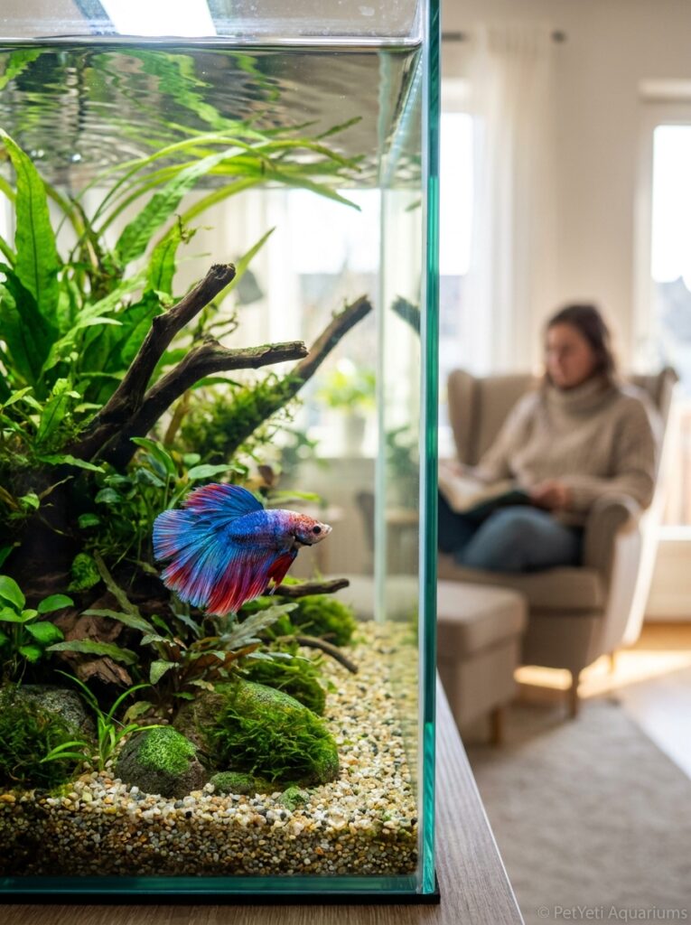 Community fish with mild rapid breathing in a healthy planted tank.