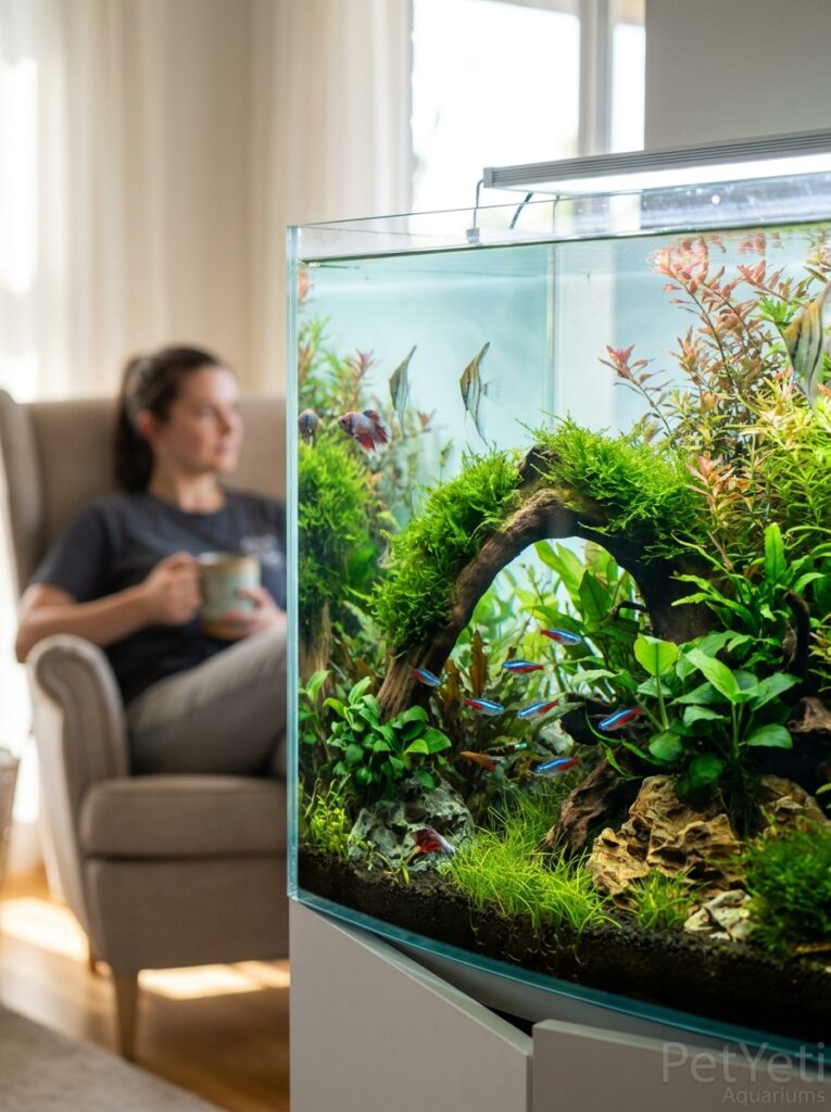 Healthy active fish in a thriving planted aquarium.