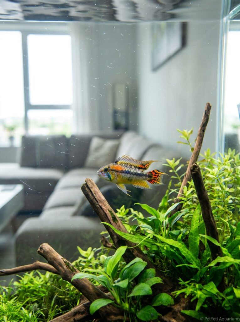 Fish swimming comfortably in gentle filter current.