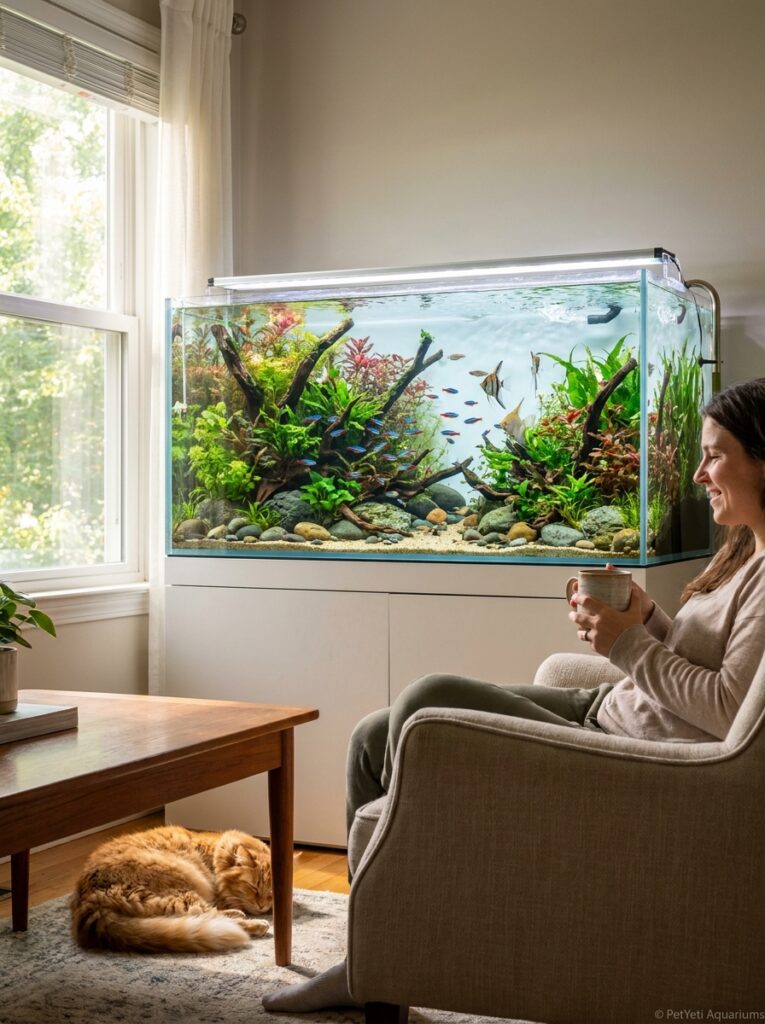 Healthy aquarium with active fish and balanced water movement.