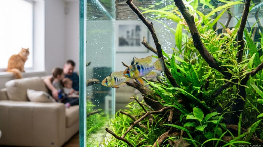 Why are my fish chasing each other? Two community fish displaying natural chasing behavior in a planted aquarium.