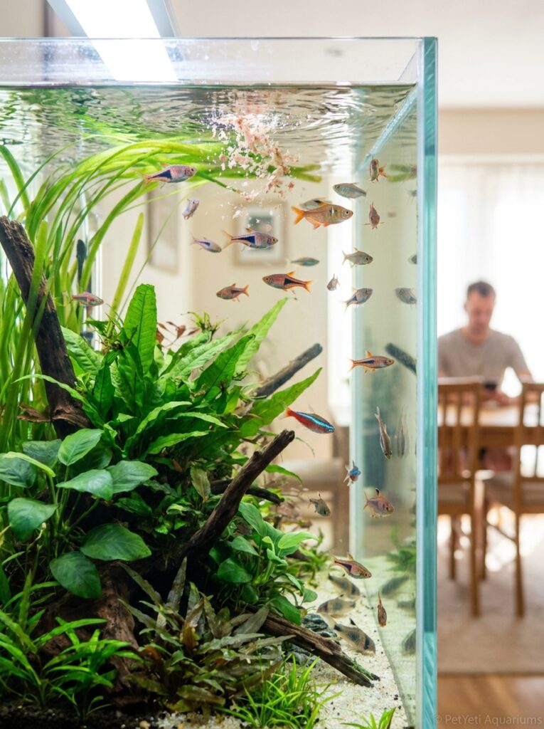 Community fish gathering during feeding time.