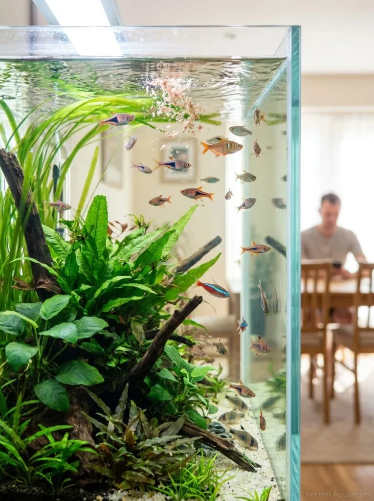 Community fish gathering during feeding time.