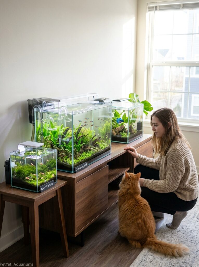 A beginner observing diffrent filters in diffrent aquariums.