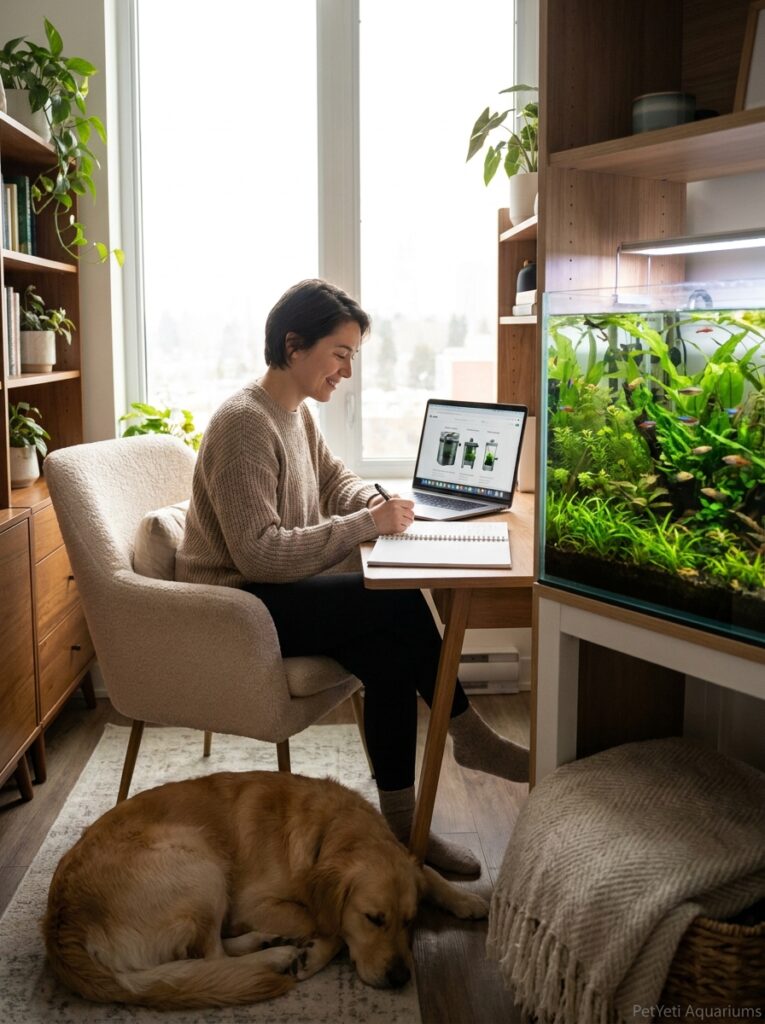 Beginner choosing an aquarium filter based on tank size and fish needs.