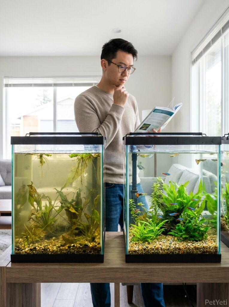 Healthy planted aquarium supported by beginner-friendly filtration.
