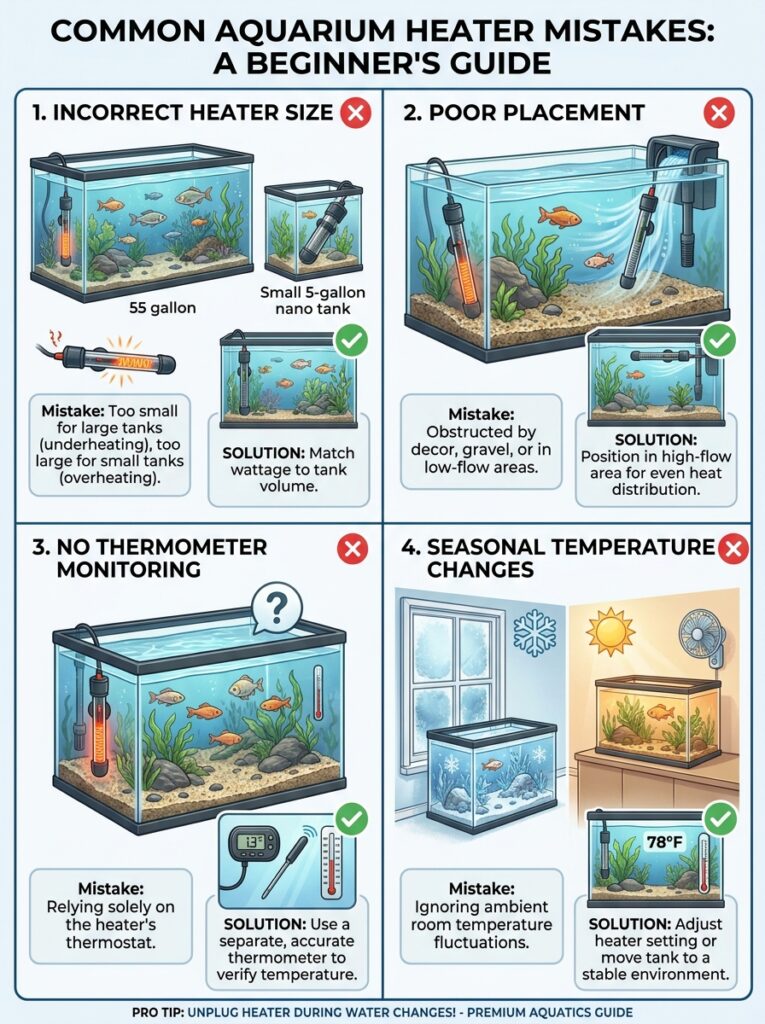 Common aquarium heater mistakes made by beginner fishkeepers.