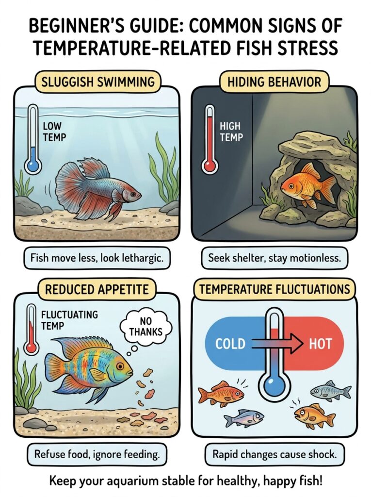 Common signs that aquarium fish may be experiencing temperature-related stress.