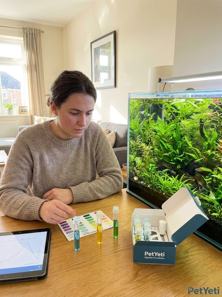 Aquarium water test samples developing before result comparison.