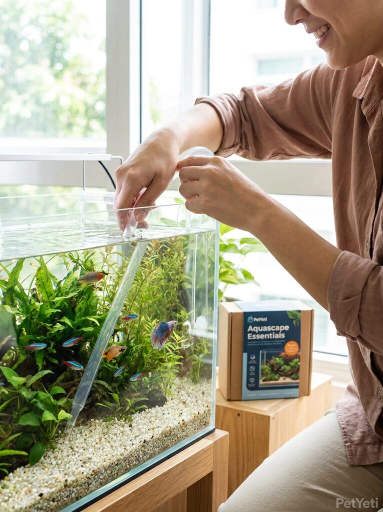 Clean aquarium substrate maintained through regular gravel vacuuming.