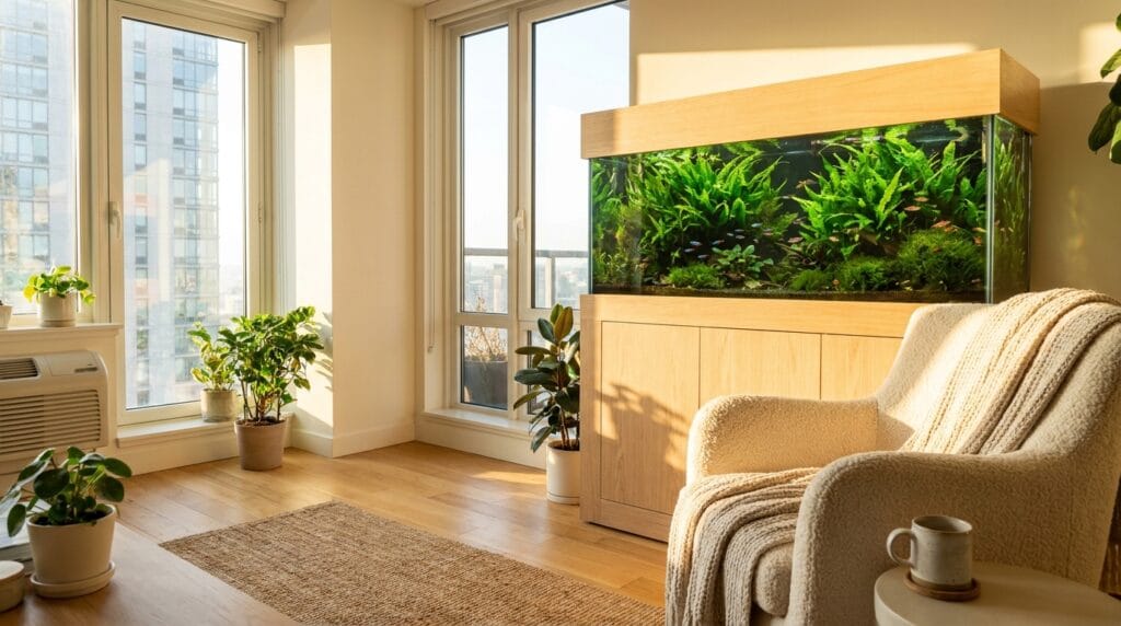 Quiet aquarium setup creating a peaceful atmosphere in a modern home