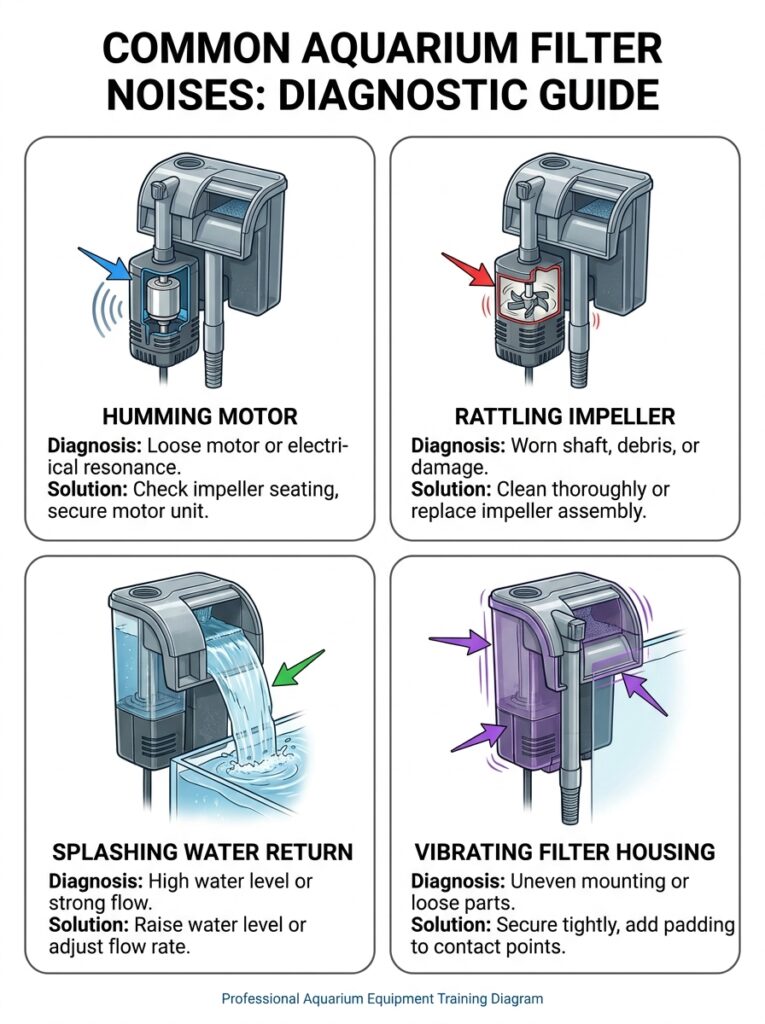 Common aquarium filter noises and what they usually mean