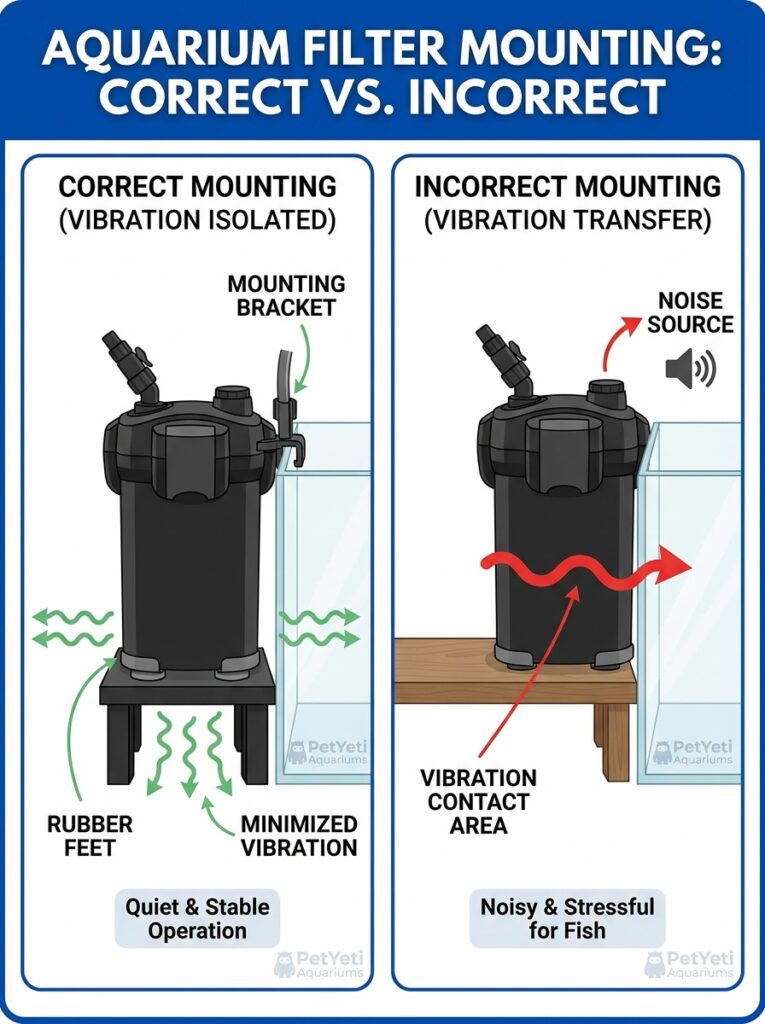 Aquarium filter vibration causing buzzing sounds