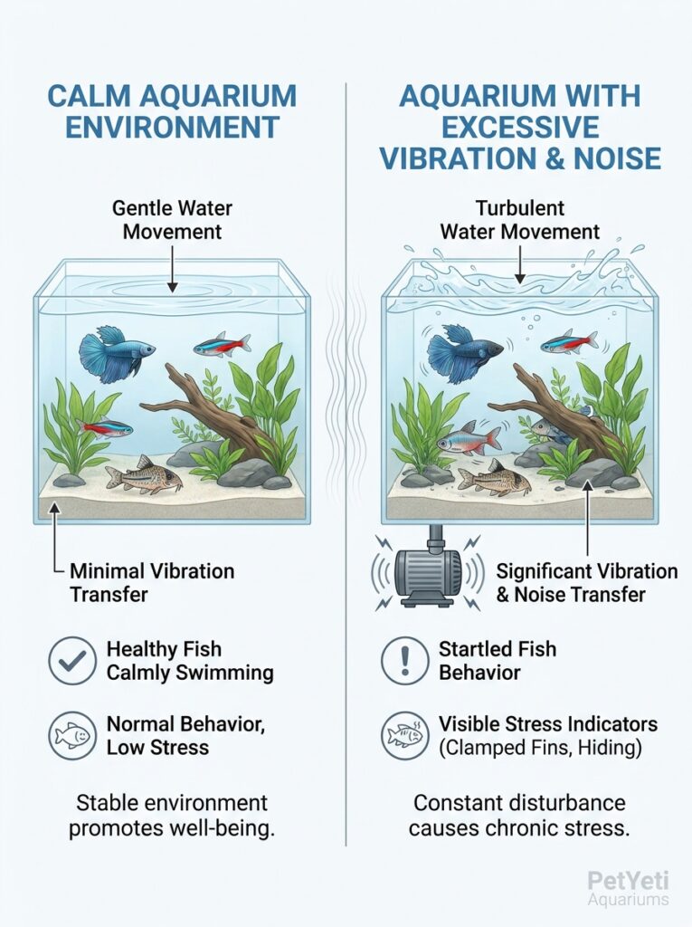 Can aquarium filter noise and vibration affect fish behavior