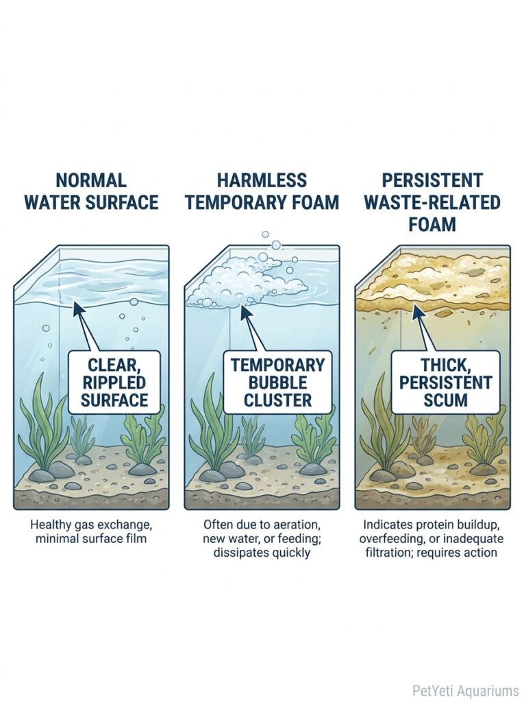 Different types of aquarium foam and surface conditions