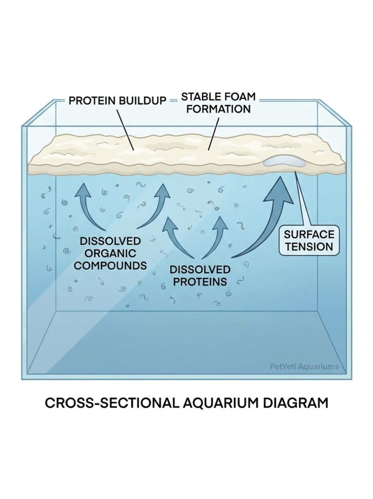 Protein buildup creating persistent foam on aquarium water