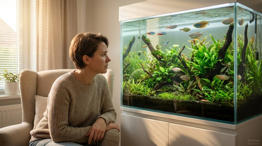 Fish staying near the surface of a freshwater aquarium