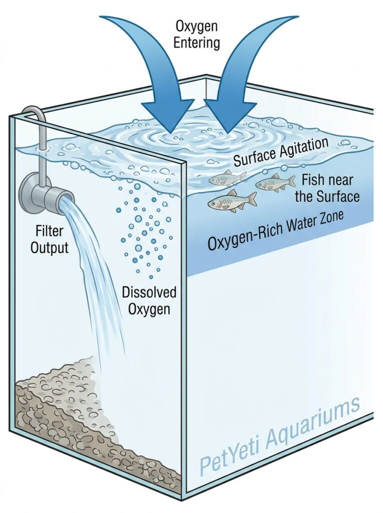 Low oxygen levels causing fish to stay near the surface