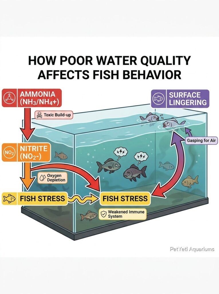 Poor water quality causing fish to remain near the surface