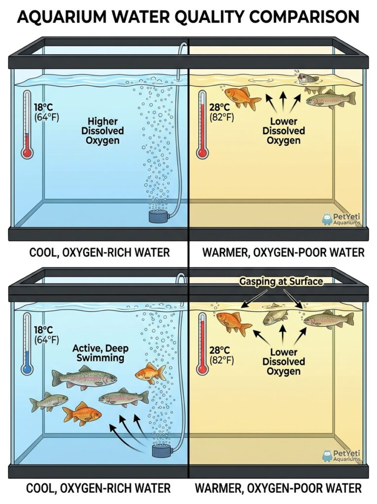 Warm aquarium water reducing dissolved oxygen levels