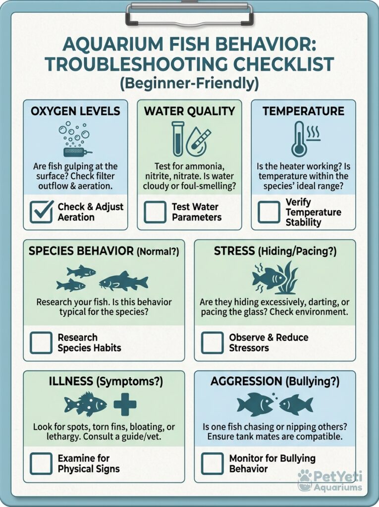 Checklist for troubleshooting fish staying at the aquarium surface