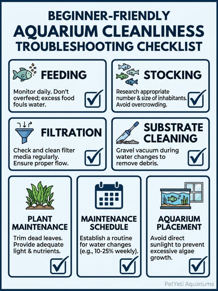 Checklist for identifying why an aquarium keeps getting dirty