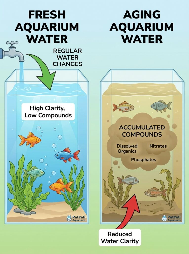 Regular water changes helping prevent yellow aquarium water