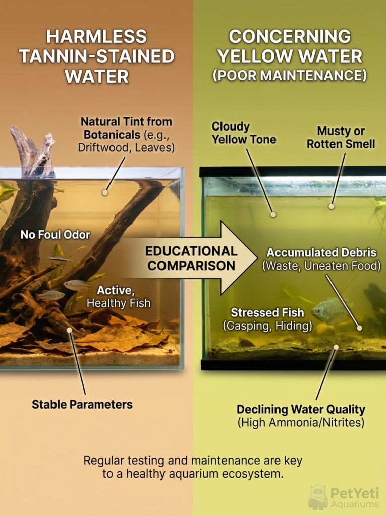 Signs that yellow aquarium water may indicate a problem