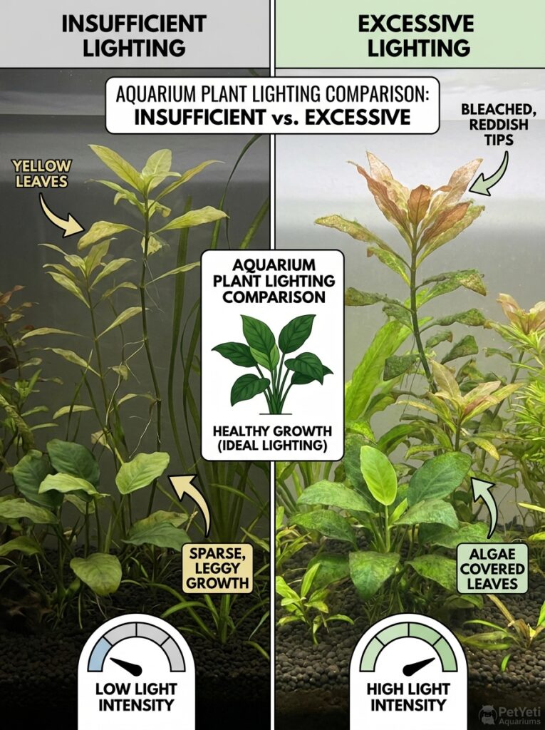 Lighting problems causing yellow aquarium plant leaves
