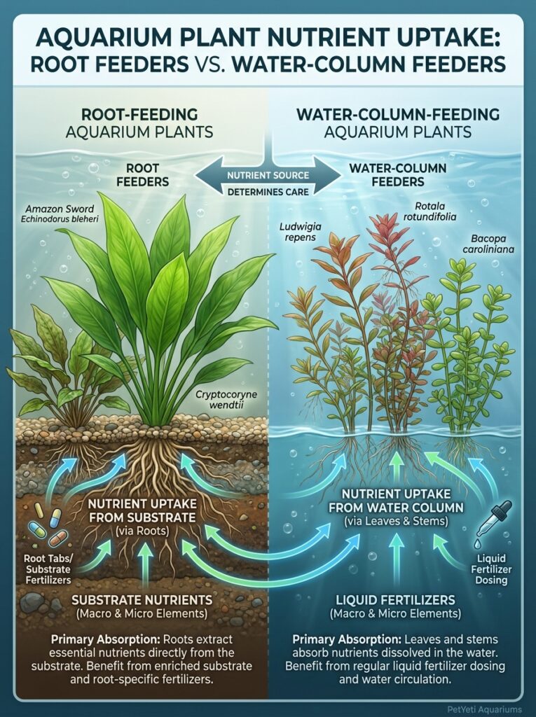Root-feeding and water-column-feeding aquarium plants