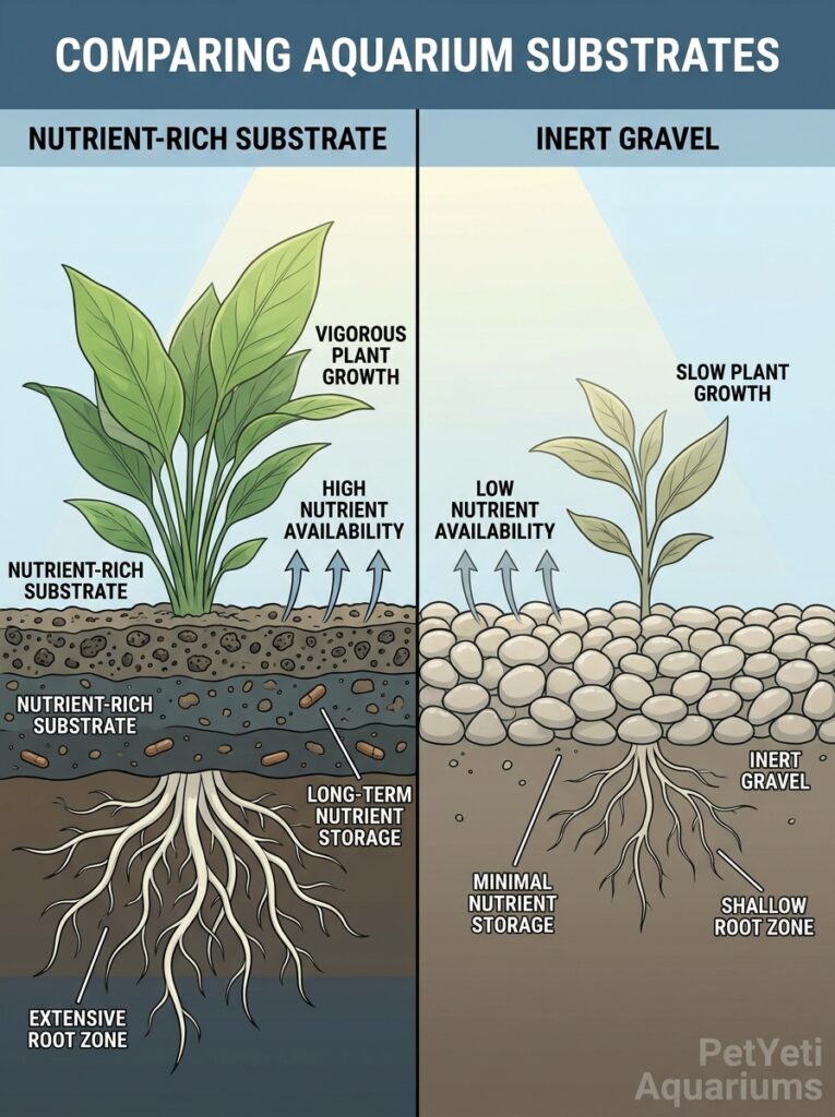 Aquarium substrate affecting plant nutrient availability