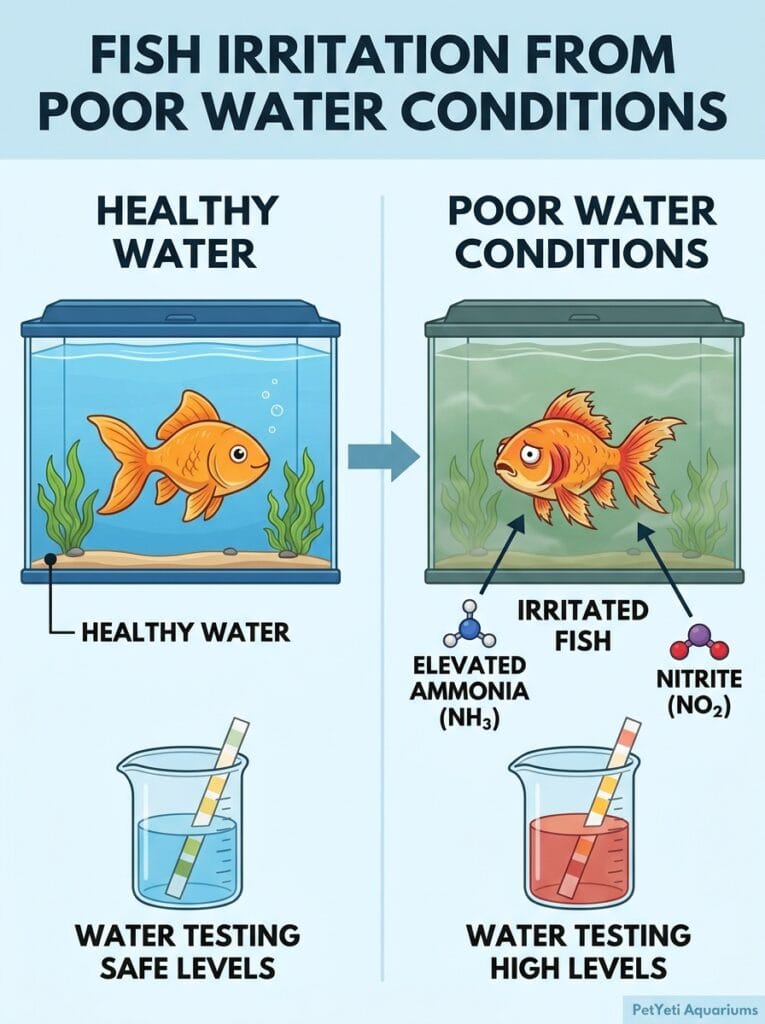 Poor water quality causing fish flashing behavior