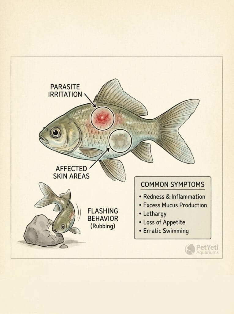 External parasites causing fish to rub against decorations
