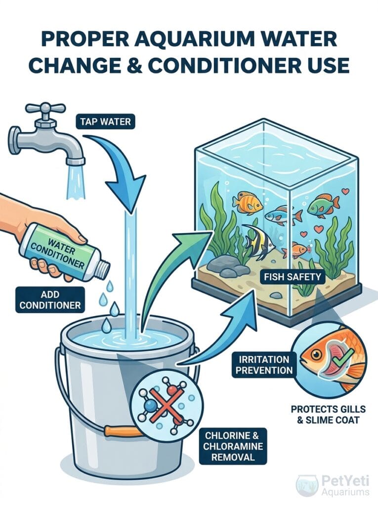 Water conditioner helping prevent fish irritation after water changes