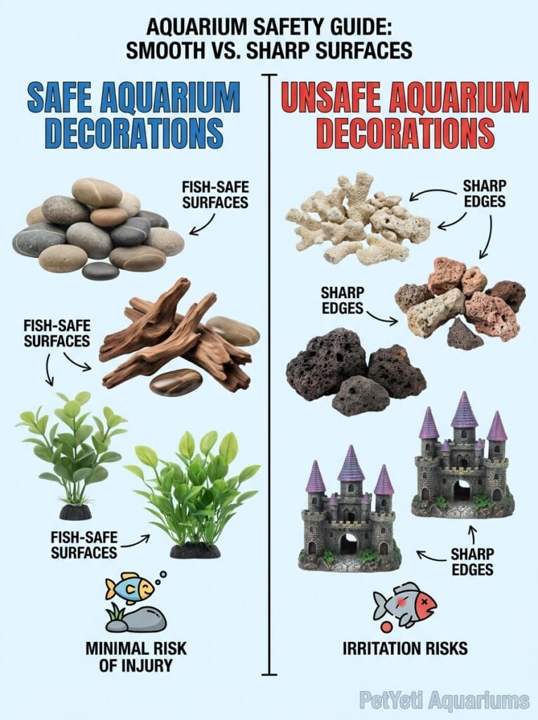 Safe and unsafe aquarium decorations for fish