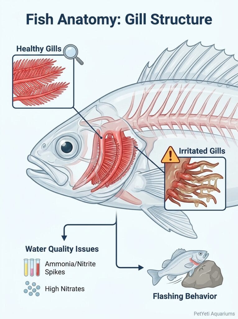 Gill irritation causing fish flashing behavior