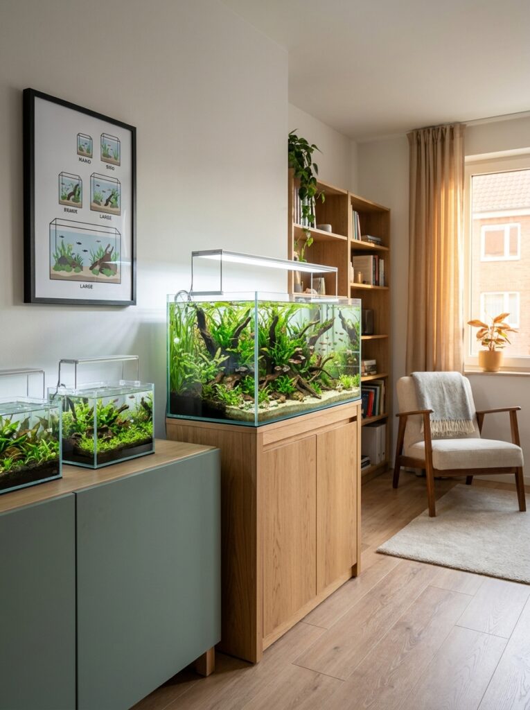Medium-sized planted aquarium in a modern home setting