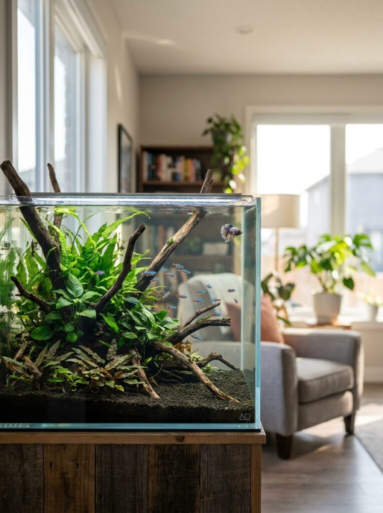 Easy-care aquatic plants growing in a stable aquarium