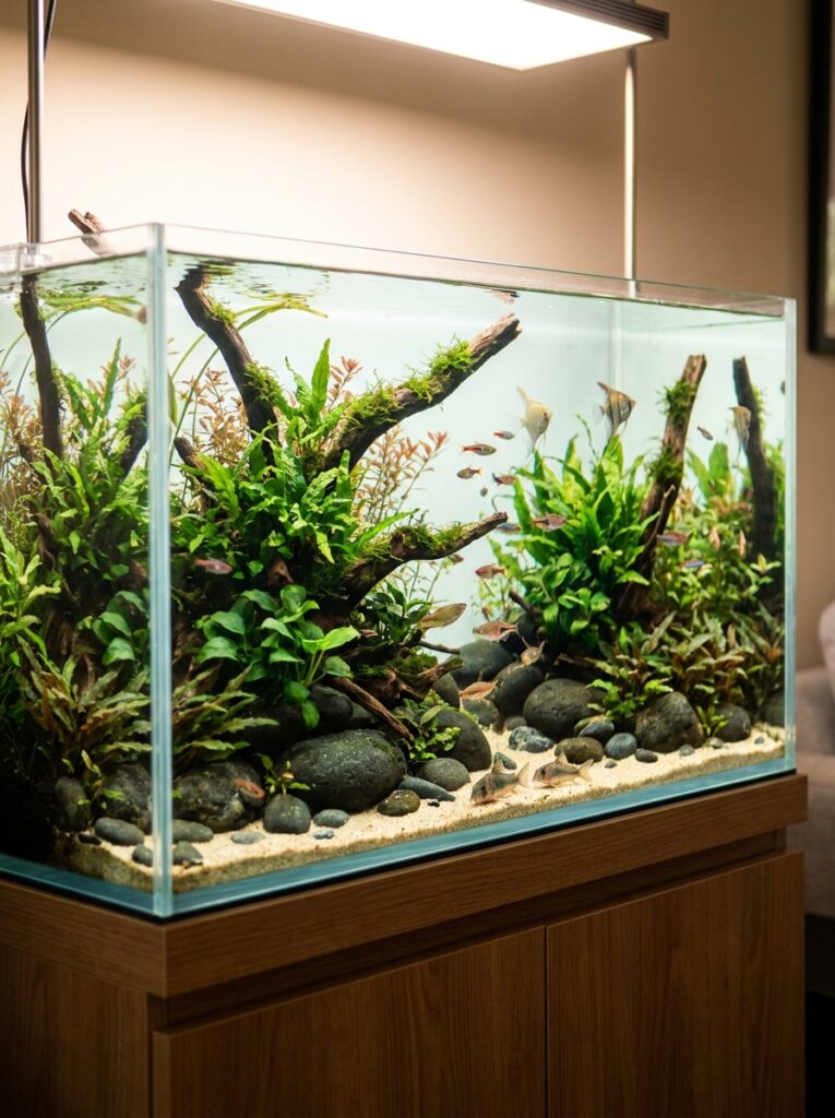 Peaceful aquarium with balanced fish stocking levels