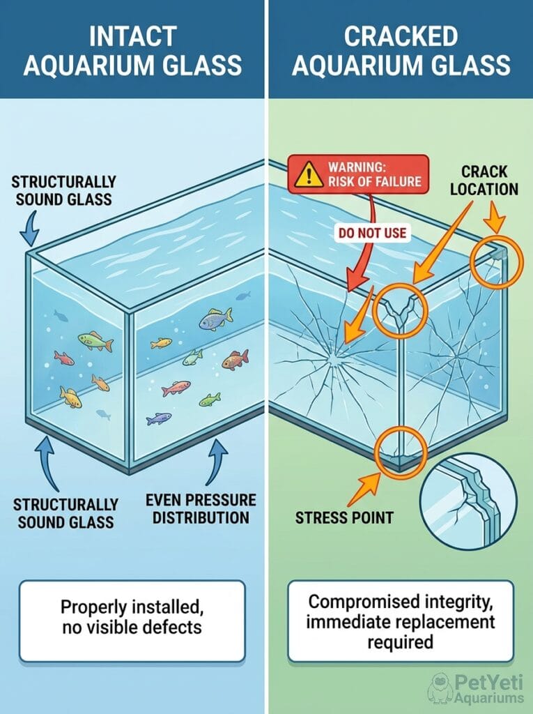 Cracked aquarium glass causing water loss