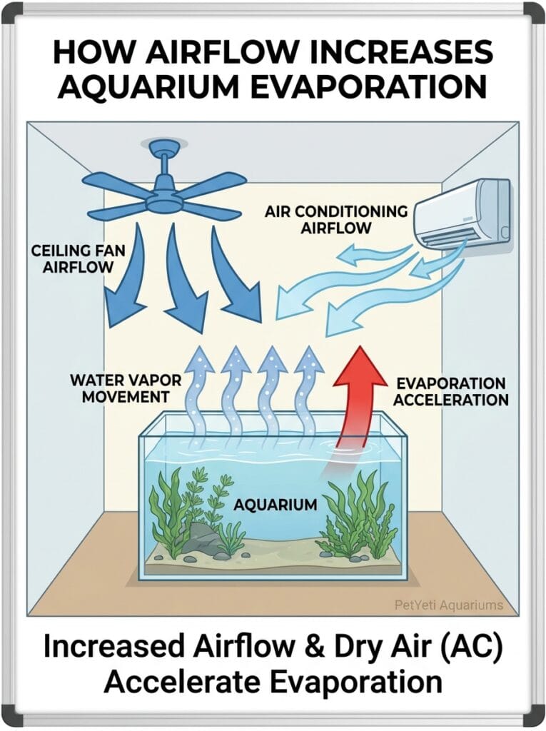 Airflow increasing evaporation from an aquarium