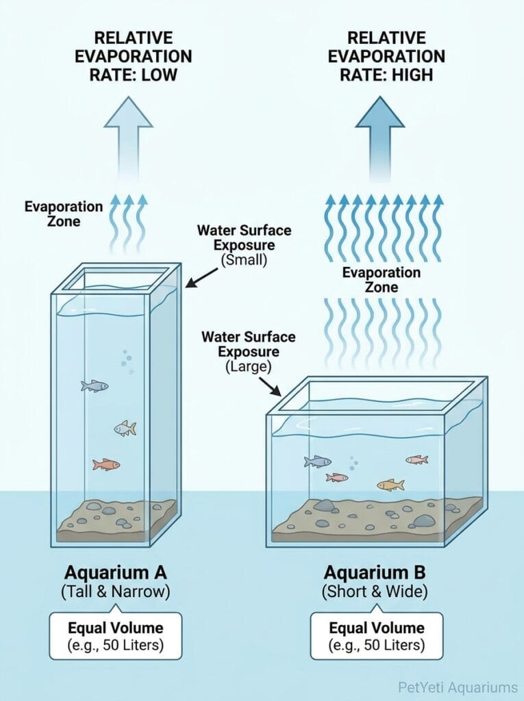 Aquarium surface area affecting evaporation