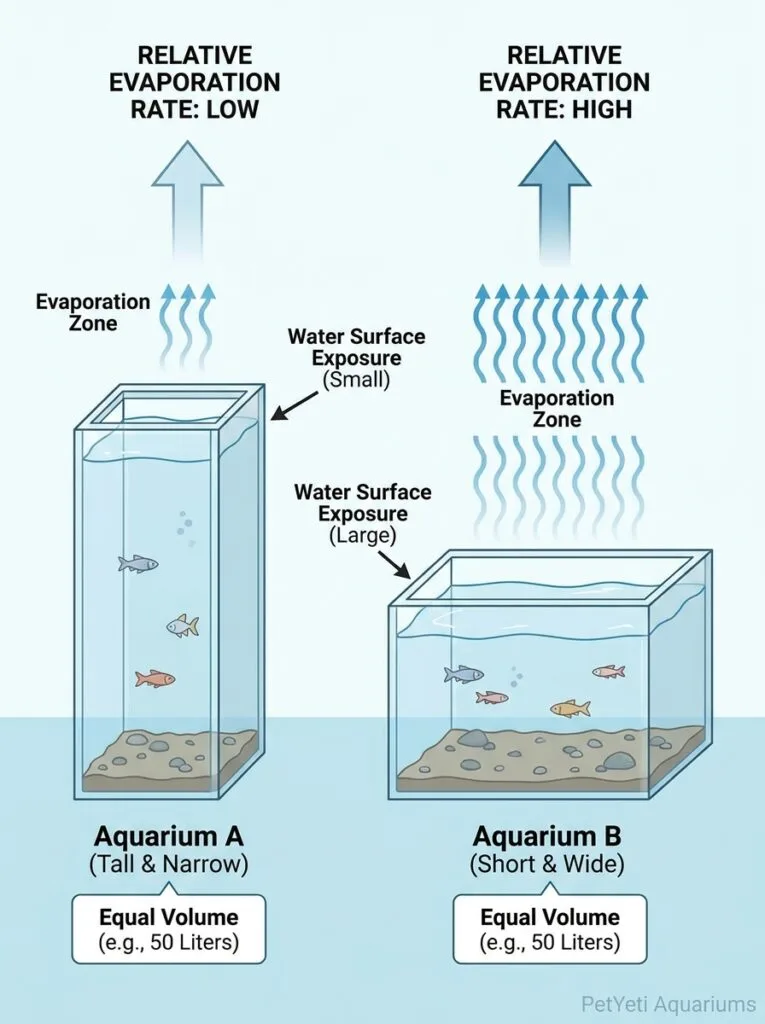 Aquarium surface area affecting evaporation